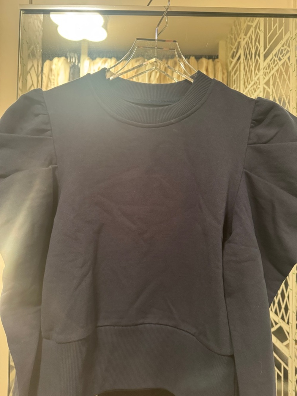 Puff-Sleeve Crewneck Sweatshirt in Navy